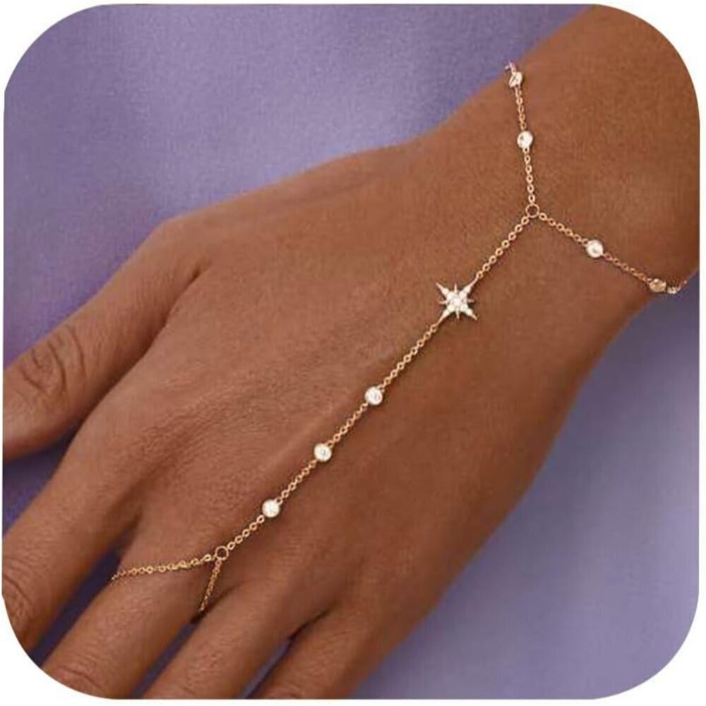 Silver Gold Ring Hand Chain Bracelet Dainty Stackable Jewelry for Women
